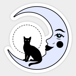 Black Cat Sitting On The Moon Sticker